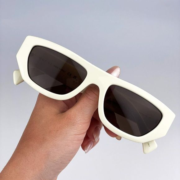 Gucci GG1134S 003 Sunglasses Ivory White Brown Rectangle Unisex - Picture 2 of 13